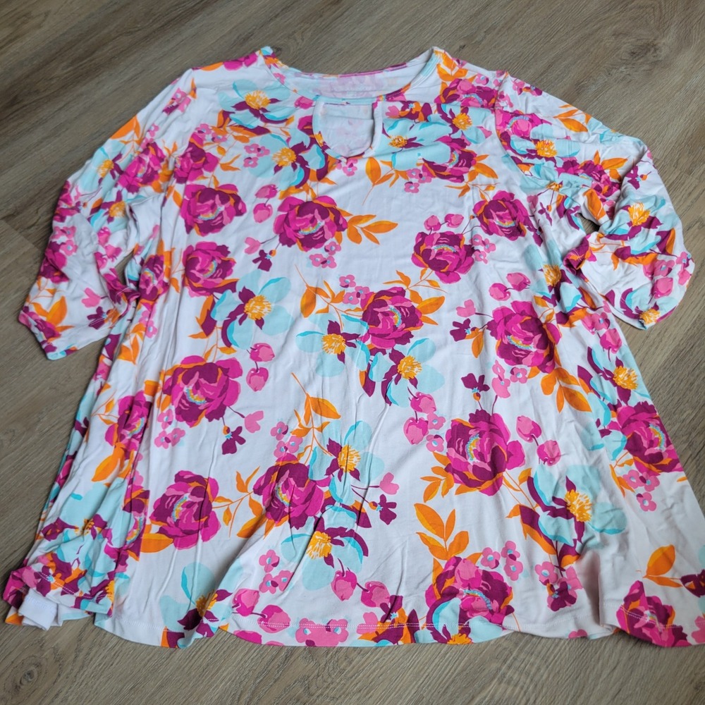 Jessica London Women Tunic 18/20 Multi Color Floral Rayon Spandex‎ Casual Boho